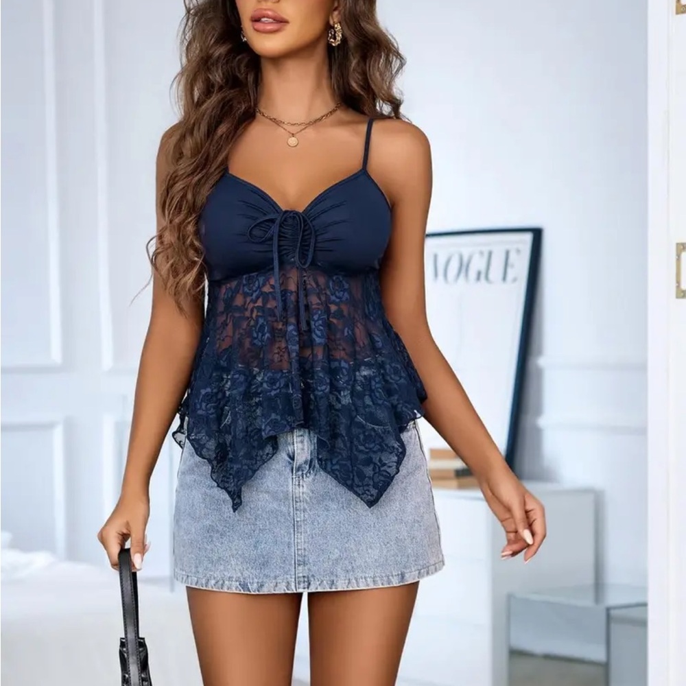 Elegant Navy Lace Women’s Top